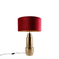 QAZQA Tischleuchte Bronze Samt-Schirm Rot mit Gold 50 cm - Bruut
