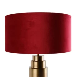 QAZQA Tischleuchte Bronze Samt-Schirm Rot mit Gold 50 cm - Bruut