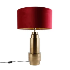 QAZQA Tischleuchte Bronze Samt-Schirm Rot mit Gold 50 cm - Bruut