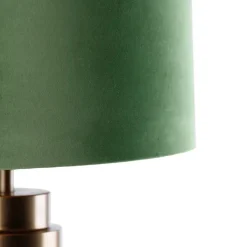 QAZQA Tischleuchte Bronze Samt-Schirm Grün mit Gold 40 cm - Bruut