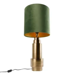 QAZQA Tischleuchte Bronze Samt-Schirm Grün mit Gold 40 cm - Bruut