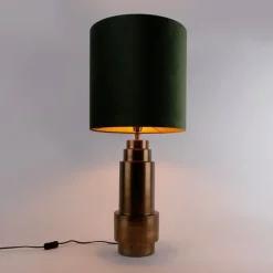QAZQA Tischleuchte Bronze Samt-Schirm Grün mit Gold 40 cm - Bruut
