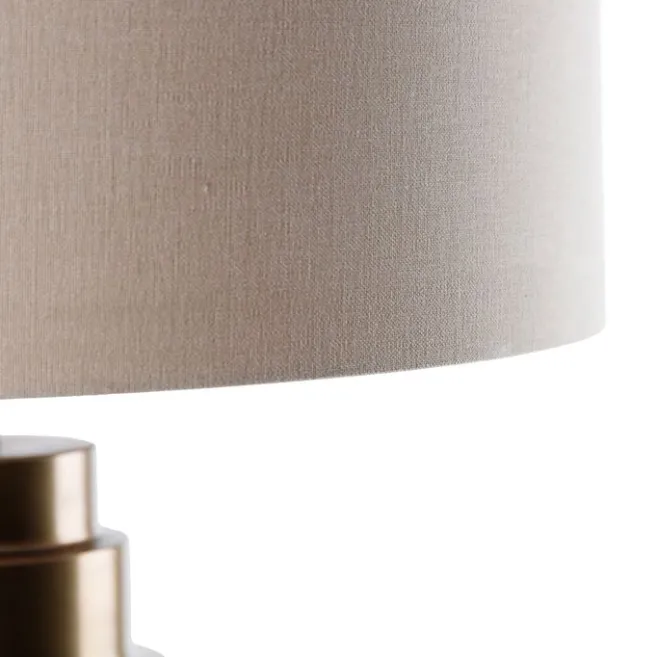 QAZQA Tischleuchte Bronze Stoffschirm hellbraun 50 cm - Bruut