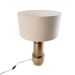 QAZQA Tischleuchte Bronze Stoffschirm hellbraun 50 cm - Bruut