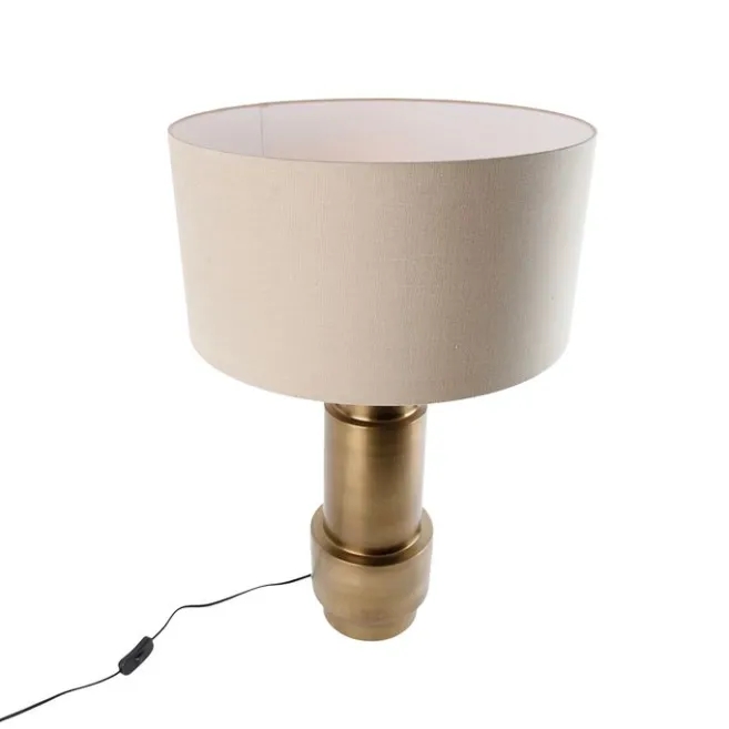 QAZQA Tischleuchte Bronze Stoffschirm hellbraun 50 cm - Bruut