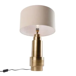 QAZQA Tischleuchte Bronze Stoffschirm hellbraun 50 cm - Bruut