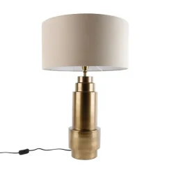 QAZQA Tischleuchte Bronze Stoffschirm hellbraun 50 cm - Bruut