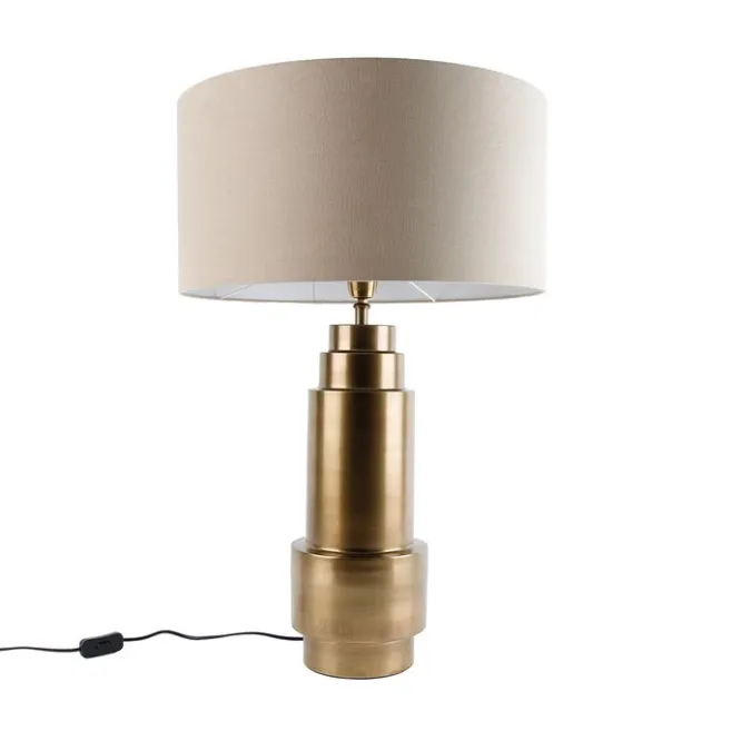 QAZQA Tischleuchte Bronze Stoffschirm hellbraun 50 cm - Bruut
