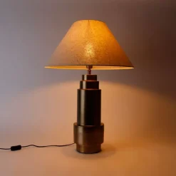 QAZQA Tischleuchte Bronze Stoffschirm Beige 55 cm - Bruut