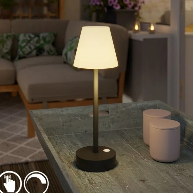 Newgarden Tischleuchte dunkelgrau inkl. LED wiederaufladbar mit Touchdimmer - Renata