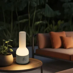 QAZQA Tischleuchte für den Außenbereich beige mit weiß inkl. wiederaufladbarem LED IP44 - Haard