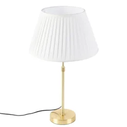 QAZQA Tischleuchte gold / messing mit plissiertem Schirm creme 35 cm - Parte