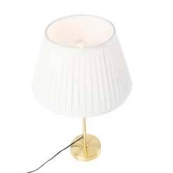 QAZQA Tischleuchte gold / messing mit plissiertem Schirm creme 35 cm - Parte