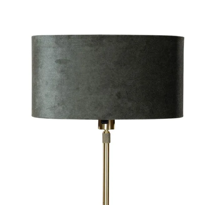 QAZQA Tischleuchte Gold mit ovalem Samtschirm Grün 35cm - Parte