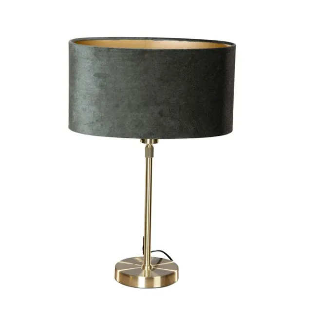 QAZQA Tischleuchte Gold mit ovalem Samtschirm Grün 35cm - Parte