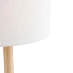 QAZQA Tischleuchte Holz mit ovalem Leinenschirm weiß 25cm - Mels