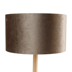 QAZQA Tischleuchte Holz mit Samtschirm Taupe 35cm - Mels