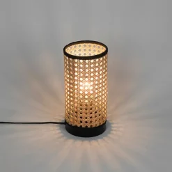 QAZQA Tischleuchte Landhausstil Rattan mit Schwarz - Kata