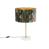 QAZQA Tischleuchte Messing mit Samtlampenschirm Blattdesign und goldener Innenseite - Kaso