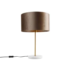 QAZQA Tischleuchte Messing mit Samtschirm Taupe 35cm - Kaso