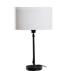 QAZQA Tischleuchte Schwarz mit ovalem Leinen-Schirm Weiß 35cm - Parte