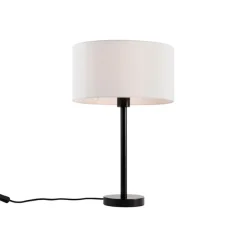 QAZQA Tischleuchte Schwarz mit ovalem Leinenschirm Weiß 35cm - Simplo