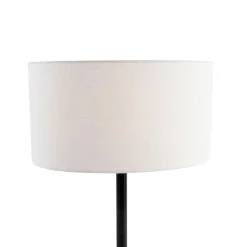 QAZQA Tischleuchte Schwarz mit ovalem Leinenschirm Weiß 35cm - Simplo
