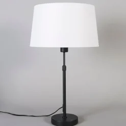 QAZQA Tischleuchte schwarz mit weißem Schirm 35 cm verstellbar - Parte