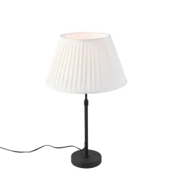 QAZQA Tischleuchte schwarz mit plissiertem Schirm creme 35 cm verstellbar - Parte