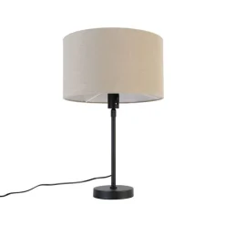 QAZQA Tischleuchte schwarz verstellbar mit Schirm hellbraun 35 cm - Parte