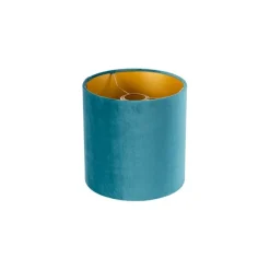 QAZQA Velour Lampenschirm blau 20/20/20 mit goldener Innenseite
