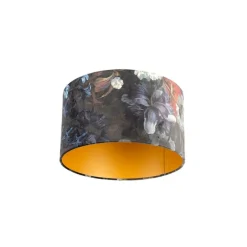 QAZQA Velour Lampenschirm Blumenmuster 35/35/20 golden innen