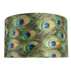 QAZQA Velour Lampenschirm Pfau Design 35/35/20 mit goldenem Interieur