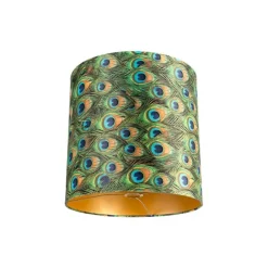 QAZQA Velour Lampenschirm Pfau Design 40/40/40 mit goldenem Interieur