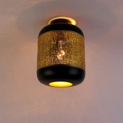 QAZQA Vintage Deckenlampe schwarz mit Messing - Kayleigh