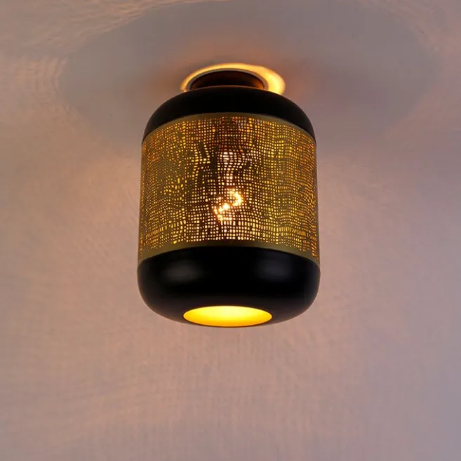 QAZQA Vintage Deckenlampe schwarz mit Messing - Kayleigh