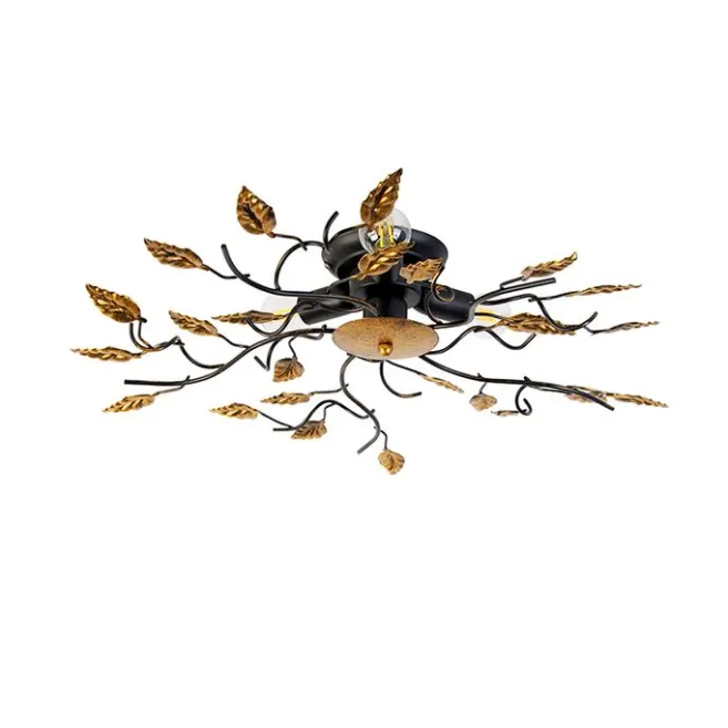 QAZQA Vintage Deckenlampe schwarz mit Gold 50 cm 3 Lichter - Foglie