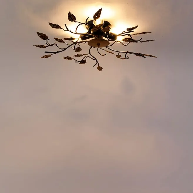 QAZQA Vintage Deckenlampe schwarz mit Gold 50 cm 3 Lichter - Foglie