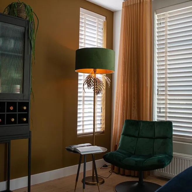 QAZQA Vintage goldene Stehlampe mit grünem Samtschirm - Botanica