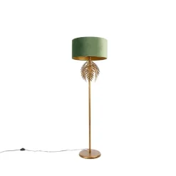 QAZQA Vintage goldene Stehlampe mit grünem Samtschirm - Botanica