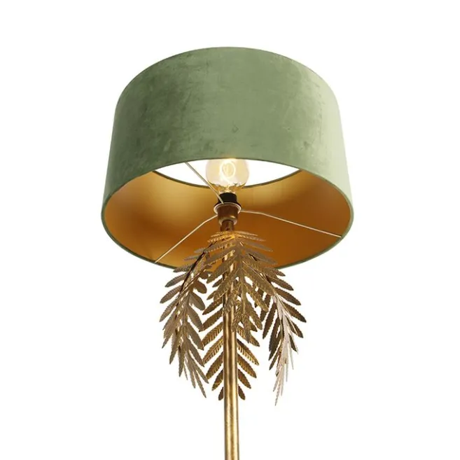 QAZQA Vintage goldene Stehlampe mit grünem Samtschirm - Botanica