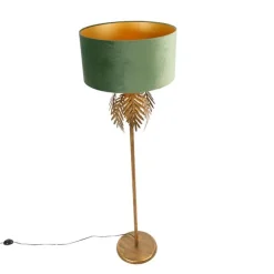 QAZQA Vintage goldene Stehlampe mit grünem Samtschirm - Botanica