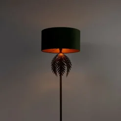 QAZQA Vintage goldene Stehlampe mit grünem Samtschirm - Botanica