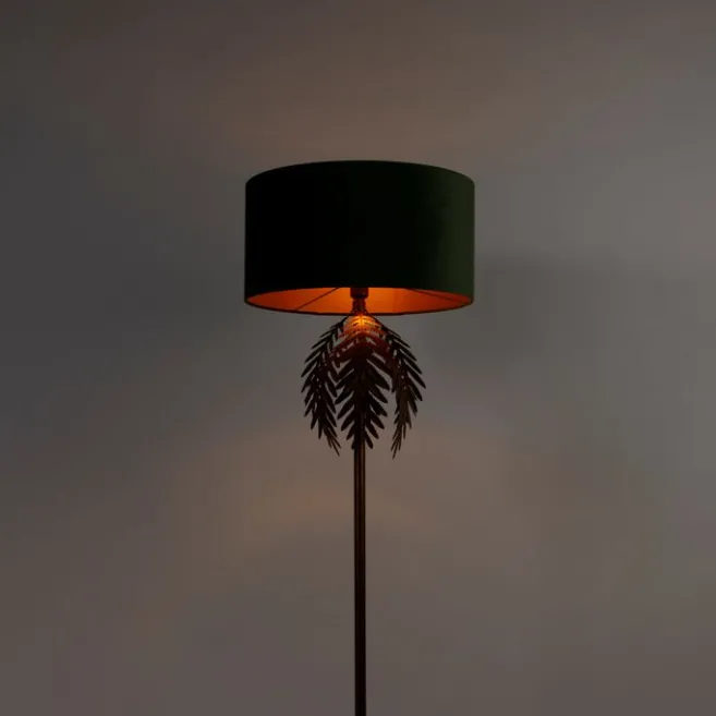 QAZQA Vintage goldene Stehlampe mit grünem Samtschirm - Botanica