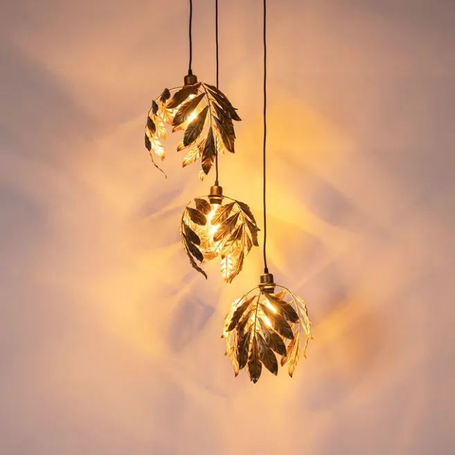 QAZQA Vintage Hängelampe Antik Gold rund 3-flammig - Linde