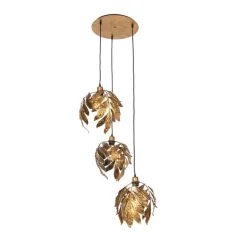 QAZQA Vintage Hängelampe Antik Gold rund 3-flammig - Linde