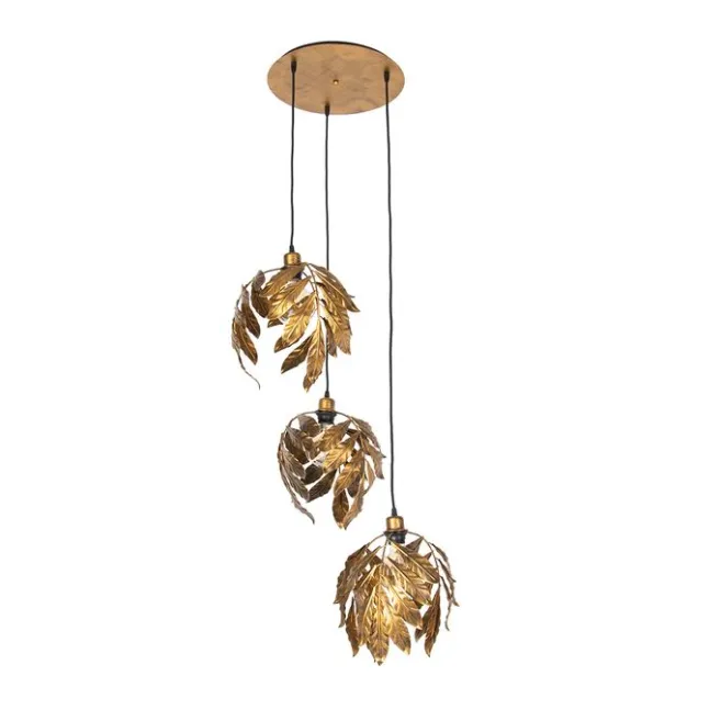 QAZQA Vintage Hängelampe Antik Gold rund 3-flammig - Linde