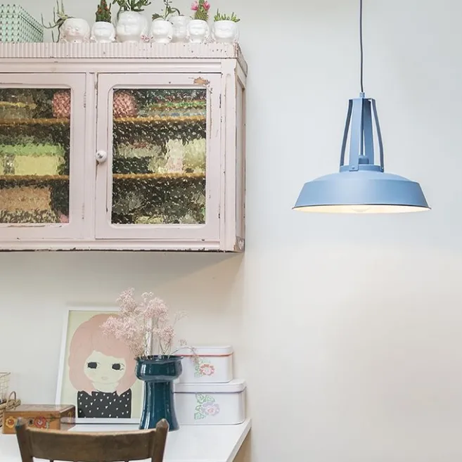 QAZQA Vintage Hängelampe Blau Rund 43cm - Living