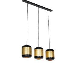 QAZQA Vintage Hängelampe schwarz mit Messing länglich 3-flammig - Kayleigh