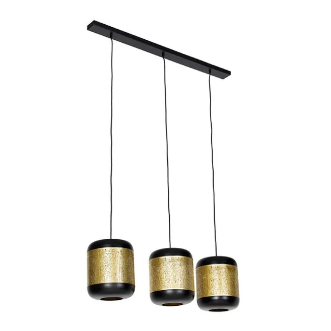 QAZQA Vintage Hängelampe schwarz mit Messing länglich 3-flammig - Kayleigh